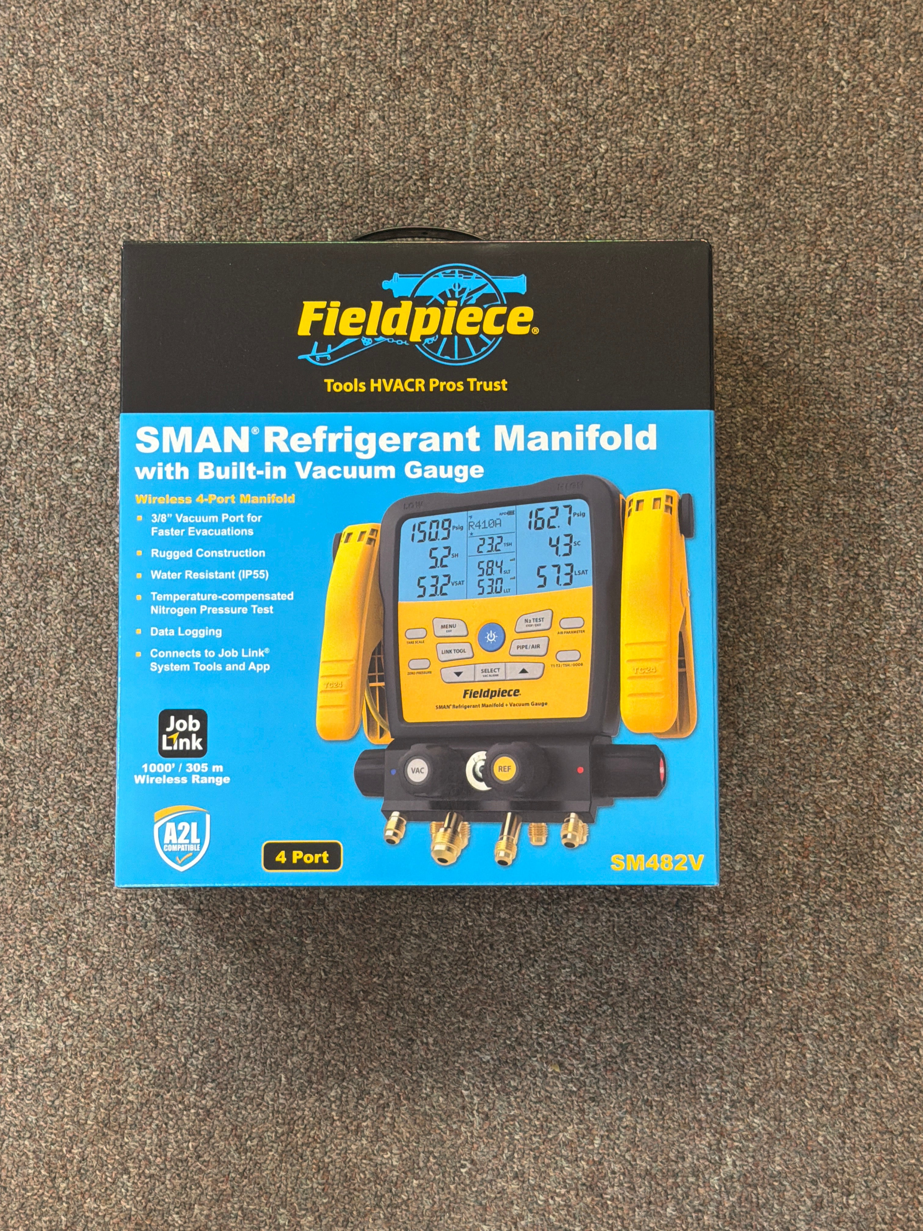 Fieldpiece SM482V Colector refrigerante SMAN inalámbrico de 4 puertos con medidor de vacío - Medidores digitales de aire acondicionado/refrigerante para HVAC y refrigeración