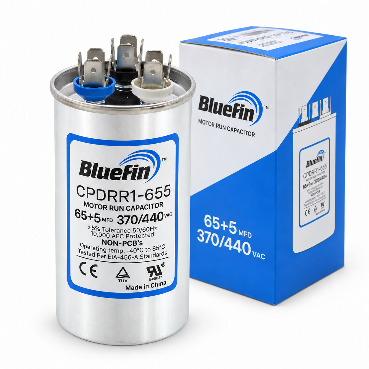 Bluefin 65+5 MFD 370/440 VAC dual run capacitor CPDRR1-655