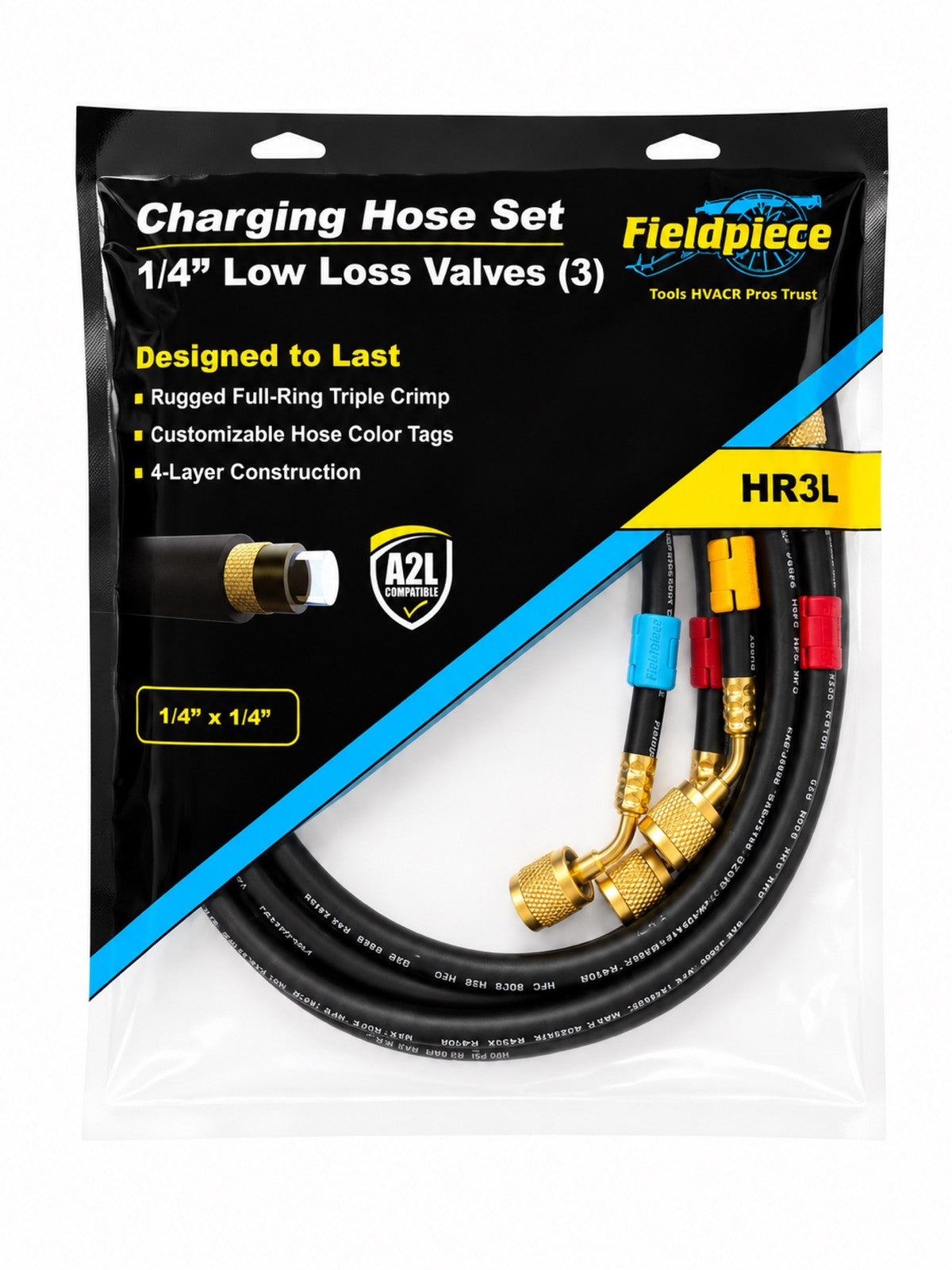 Fieldpiece HR3B Ball-Valve Refrigerant Hose Set – 3 Pack