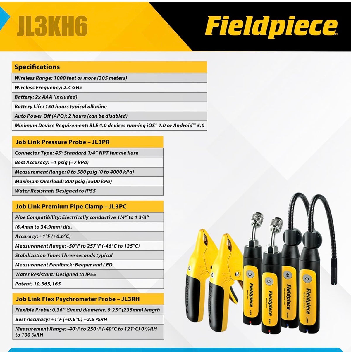 Especificaciones del Fieldpiece JL3KH6