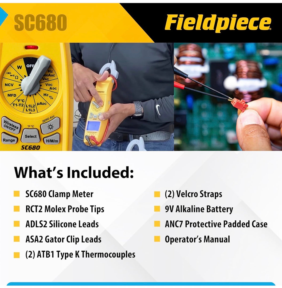 Accesorios incluidos con el Fieldpiece SC680