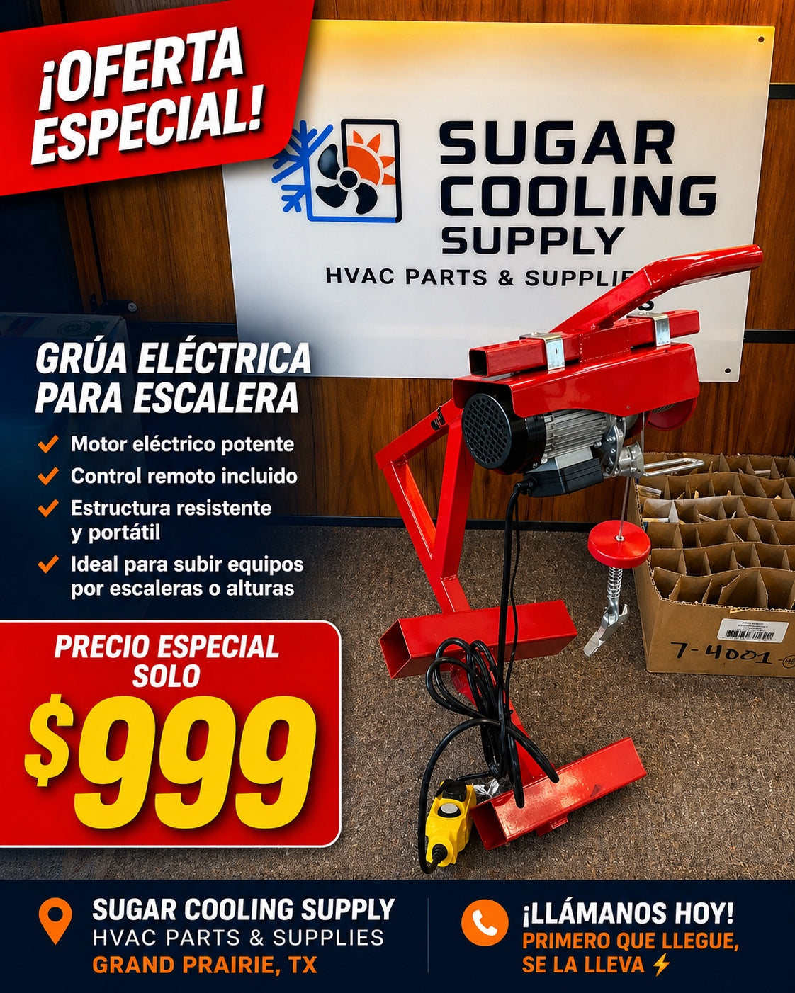 Grúa eléctrica portátil para subir equipos por escaleras con control remoto