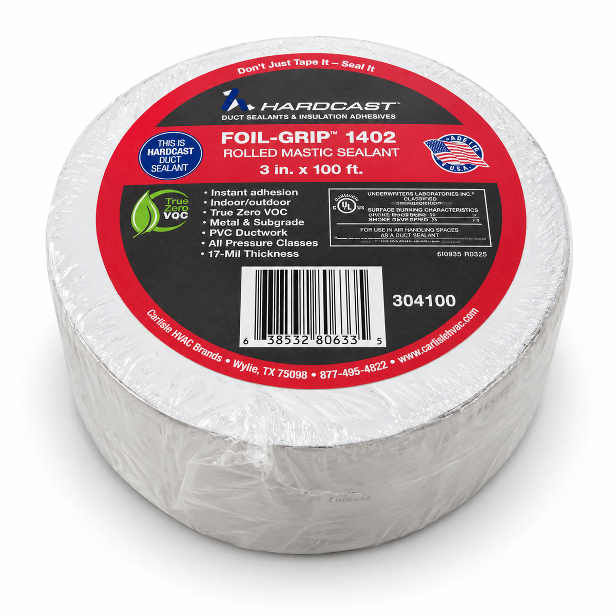 Hardcast Foil-Grip 1402 rolled mastic sealant, 3 in x 100 ft