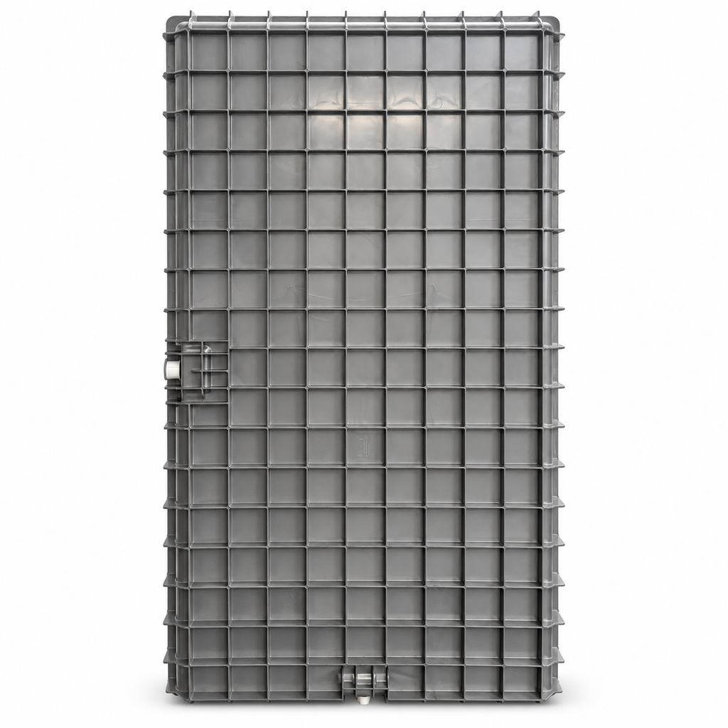 Underside of 64 by 32 inch HVAC auxiliary drain pan