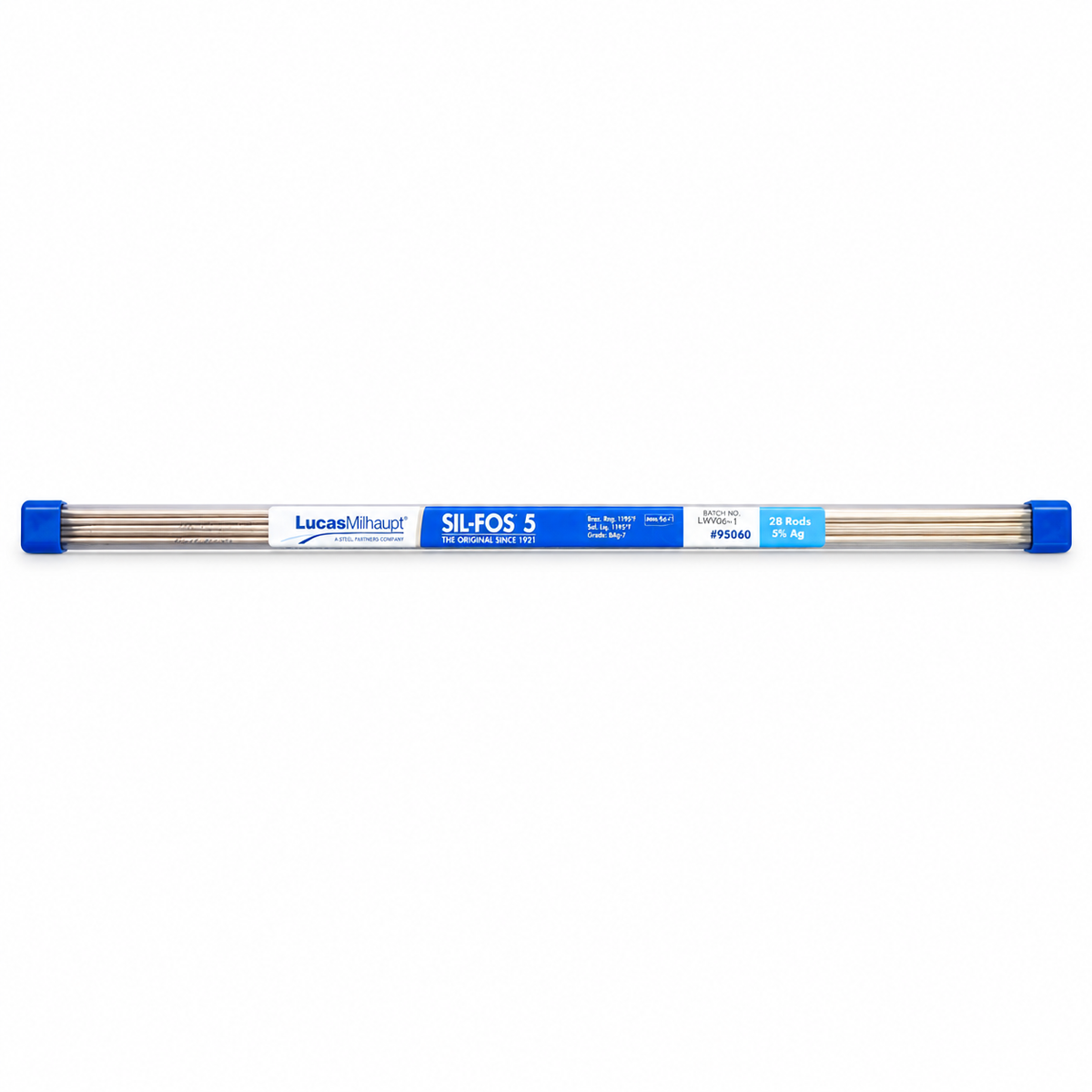 Lucas Milhaupt SIL-FOS 5 brazing alloy, tube of 28 rods with 5 percent silver