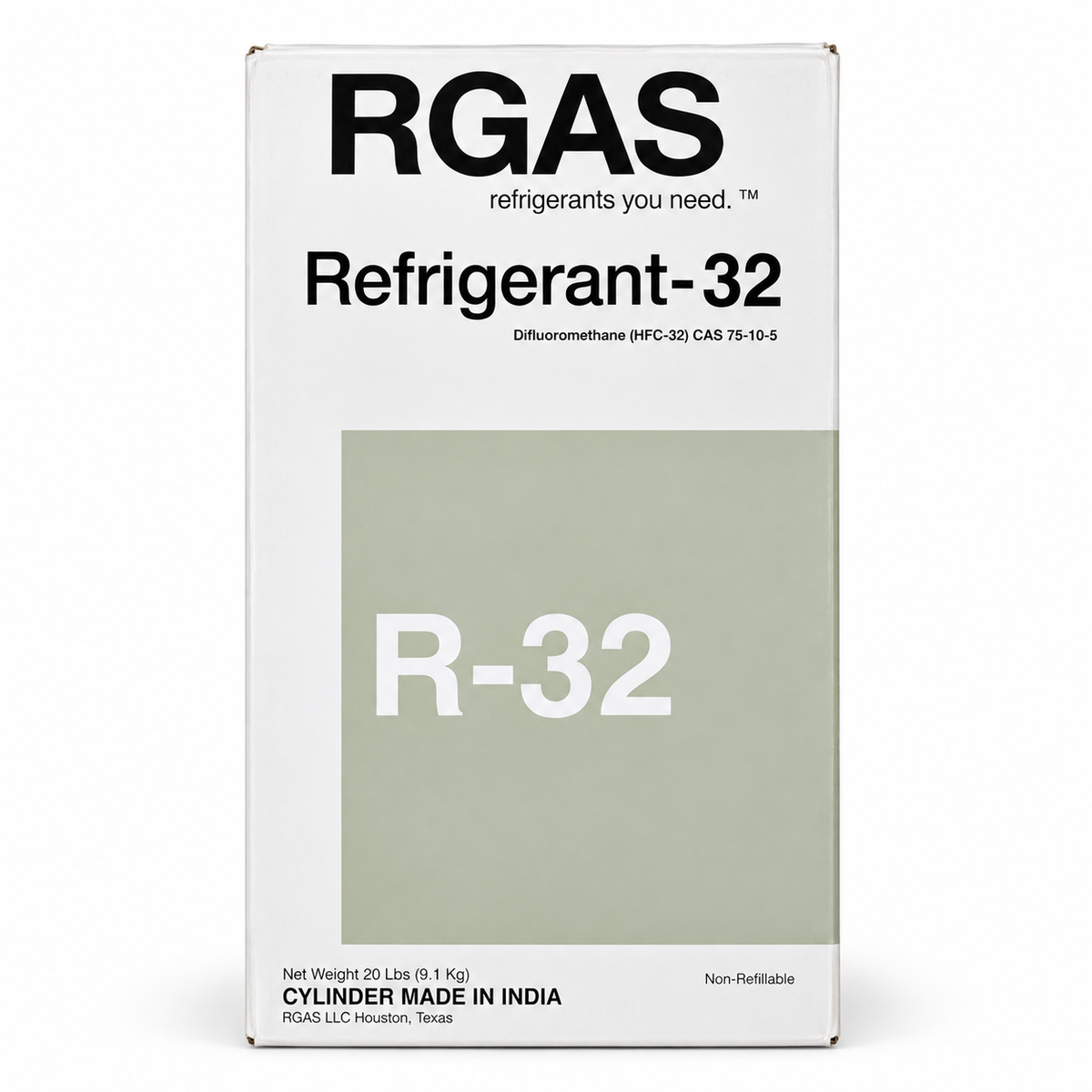 RGAS R-32 A2L refrigerant 20 lb cylinder box