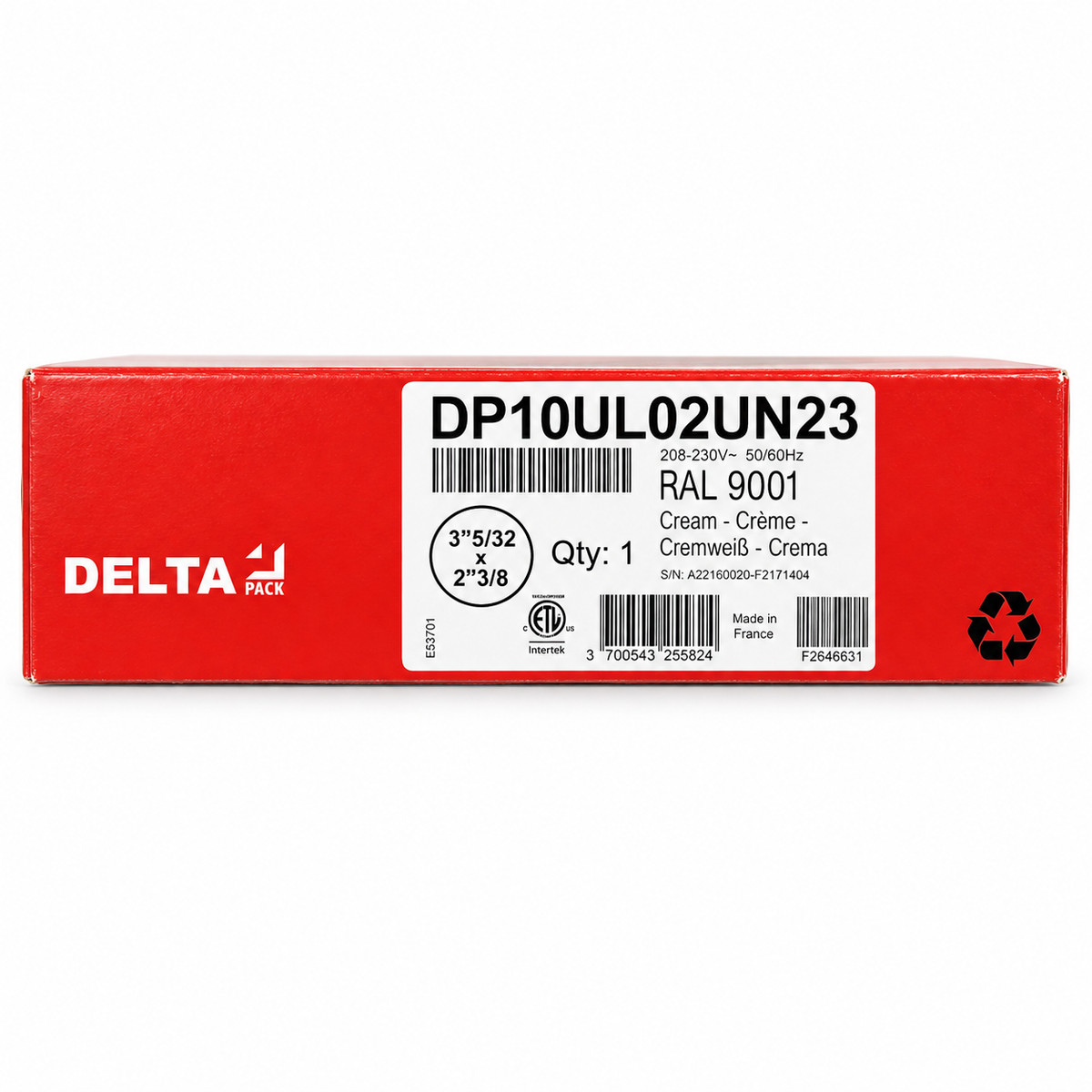 Sauermann Delta Pack DP10UL02UN23 model and voltage label