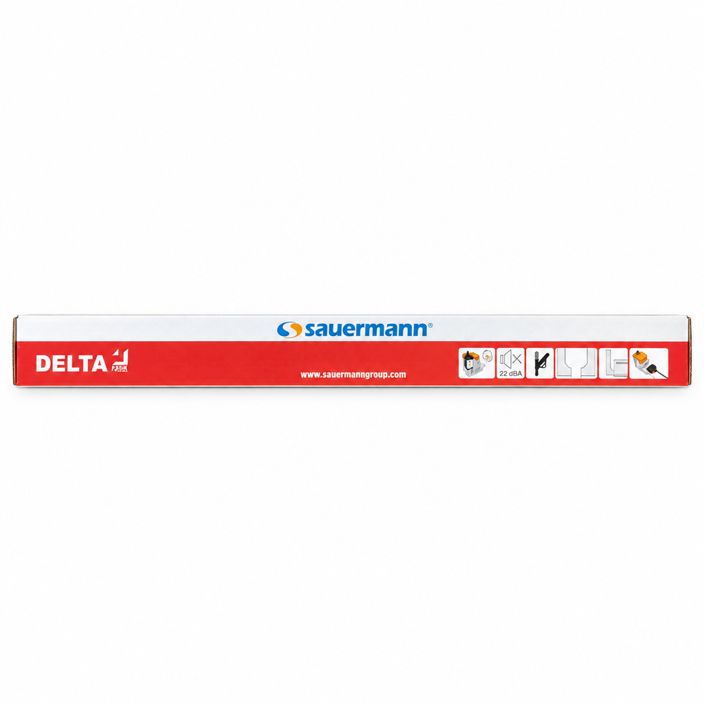 Sauermann Delta Pack side panel and 22 dBA marking