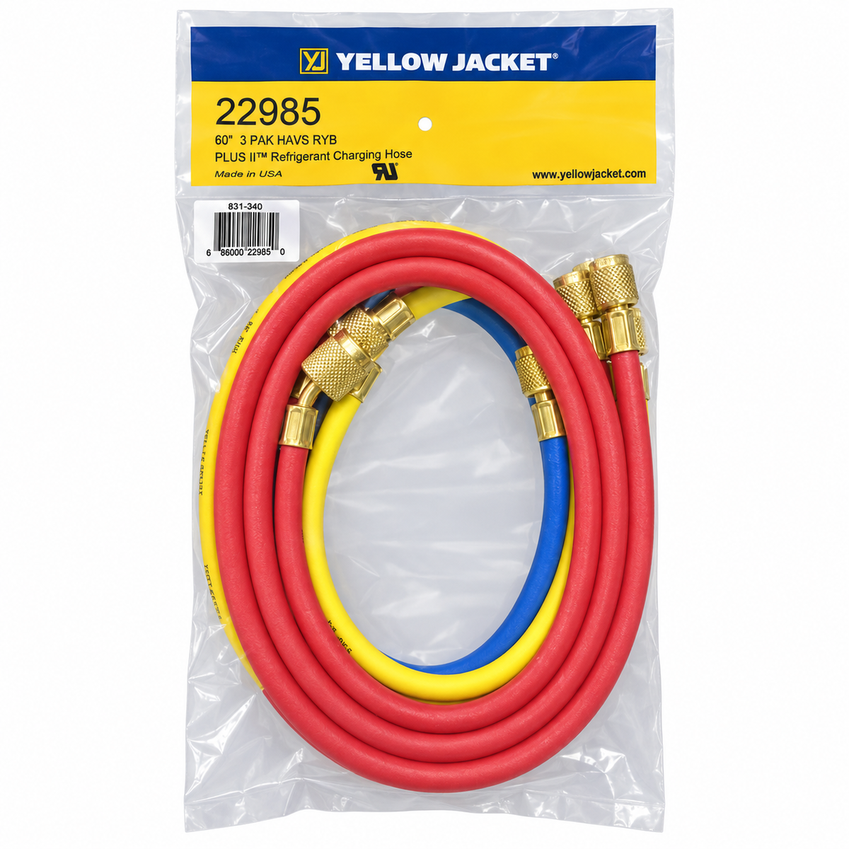 Yellow Jacket 22985 60-inch 3-pack refrigerant charging hose set